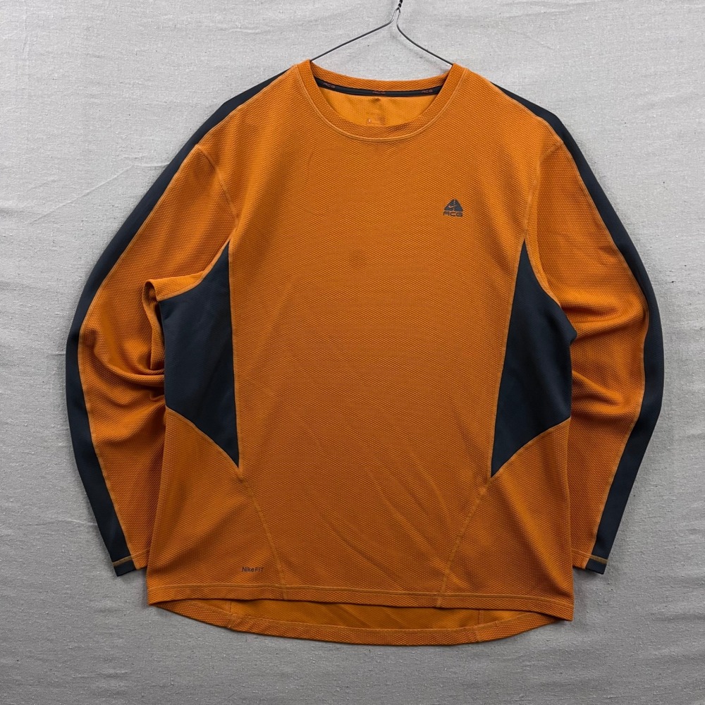 Nike ACG Performance Top Mens XL Orange Waffle Knit Long Sleeve Nike FIT